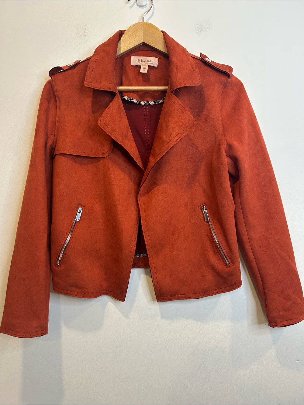 Philosophy Republic Clothing Women Paprika Color Faux Leather Open Front Jacket